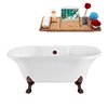 Streamline 32W x 60L Glossy White Acrylic Clawfoot Bathtub with Matte Oil Rubbed Bronze Feet and Center Drain with Tray