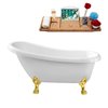 Streamline 28W x 61L Glossy White Acrylic Clawfoot Bathtub with Polished Gold Feet and Reversible Drain with Tray