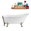 Streamline 32W x 67L Glossy White Acrylic Clawfoot Bathtub with Brushed Nickel Feet and Reversible Drain with Tray