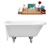 Streamline 30W x 66L Glossy White Cast Iron Clawfoot Bathtub with Polished Chrome Feet and Reversible Drain with Tray