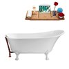 Streamline 28W x 63L Glossy White Acrylic Clawfoot Bathtub with Glossy White Feet and Reversible Drain with Tray