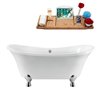 Streamline 32W x 60L Glossy White Acrylic Clawfoot Bathtub with Polished Chrome Feet and Center Drain with Tray