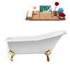 Streamline 30W x 66L Glossy White Cast Iron Clawfoot Bathtub with Polished Gold Feet and Reversible Drain with Tray