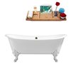 Streamline 31W x 72L Glossy White Cast Iron Clawfoot Bathtub with Glossy White Feet and Center Drain with Tray