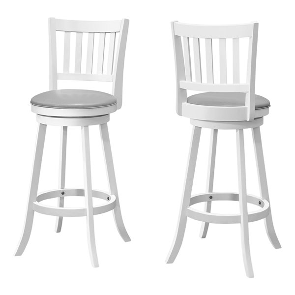 Monarch Specialties Upholstered Swivel, 2 Pack White Bar Stools