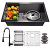 AKDY Undermount 25-in x 22-in Gunmetal Matte Black Single Bowl Kitchen Sink All-in-One Kit
