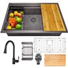 AKDY Undermount 32-in x 18-in Gunmetal Matte Black 1-Bowl Workstation Kitchen Sink All-in-One Kit