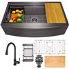 AKDY Undermount Farmhouse 33-in x 22-in Gunmetal Matte Black 1-Bowl Workstation Kitchen Sink All-in-One Kit