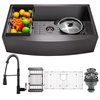 AKDY Undermount Farmhouse 33-in x 20-in Gunmetal Matte Black Single Bowl Kitchen Sink All-in-One Kit