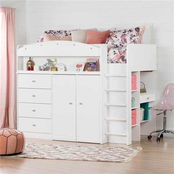 South S Furniture Tiara Twin Size, Tiara Twin Mates Bed Bookcase Headboard White