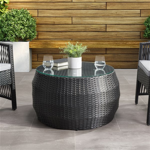 Rattan Round Coffee Table, Round Patio Side Table Canada