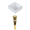 American Imaginations White Ceramic Vessel Square Bathroom Sink (14.75-in x 14.75-in) - Gold Faucet