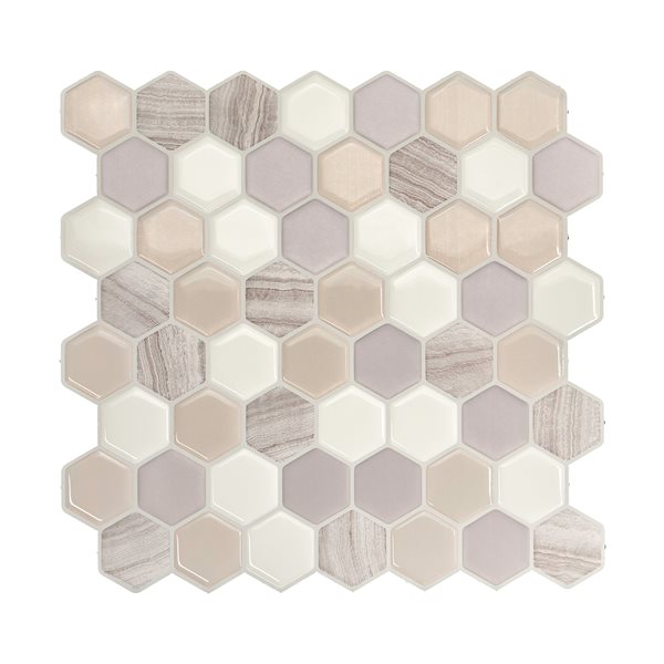 Smart Tiles Hexagone Greige 9 76 In X, How To Stick Self Adhesive Wall Tiles