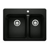 BLANCO Vision Drop-in 27.56-in x 20.67-in Coal Black Double Offset Bowl 1-hole Kitchen Sink