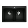 BLANCO Diamond Drop-in 33-in x 22-in Coal Black Double Equal Bowl 1-hole Kitchen Sink