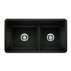BLANCO Precis Undermount 33-in x 18-in Double Offset Bowl Kitchen Sink in Coal Black