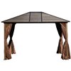 Outsunny The Pavilion Brown Metal Rectangle Permanent Gazebo with Screen Included and Polycarbonate Roof - 9.8-ft x 12-ft