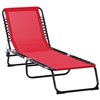 Outsunny Deck Chair Black Metal Stationary Chaise Lounge Chair - Red Solid Seat
