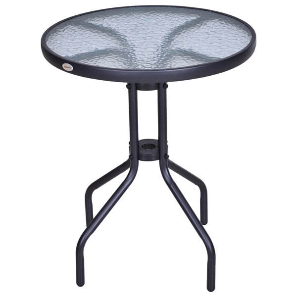 Outsunny Black Round Outdoor Coffee, Small Round Glass Outdoor Coffee Table