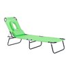 Outsunny Deck Chair Black Metal and Green Solid Seat Stationary Chaise Lounge Chair