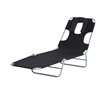 Outsunny Deck Chair Grey Metal Stationary Chaise Lounge Chair with Black Solid Seat