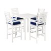 Corliving Miramar 5-piece White Hardwood Frame Bar Height Patio Dining Set with Navy Blue Cushions Included