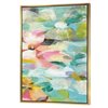 Designart 32-in x 24-in Handpainted Abstract Flowers in Blue and Pink Canvas Wall Panel with Gold Wood Frame