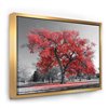 Designart 36-in x 46-in Big Red Tree on Foggy Day Gold Framed Canvas Wall Panel