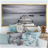 Designart 30-in x 62-in Pier and Boats at Seashore Canvas Art Print with Gold Wood Frame