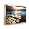 Designart 36-in x 46-in Large Wooden Pier into the Lake with Gold Wood Framed Canvas Wall Panel