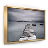 Designart 36-in x 46-in Pier and Boats at Seashore Canvas Art Print with Gold Wood Frame