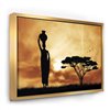 Designart Gold Wood Framed 16-in x 32-in African Woman and Lonely Tree Canvas Wall Panel
