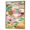 Designart 40-in x 30-in Abstract Pastel Flower with Pink and Blue Canvas Wall Panel with Gold Wood Frame