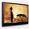 Designart Black Wood Framed 16-in x 32-in African Woman and Lonely Tree Canvas Wall Panel