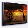 Designart Black Wood Framed 28-in x 60-in Typical Sunset with Giraffe Canvas Wall Panel