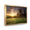 Designart 16-in x 32-in Fenced Ranch at Sunrise with Gold Wood Framed Canvas Wall Panel