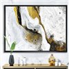 Designart Black Wood Framed 12-in x 20-in Gold and Black on White Acrylic Marble Canvas Wall Panel