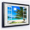 Designart 30-in x 40-in Window Open to Beach with Palm Seashore Black Framed Canvas Art