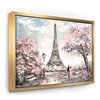 Designart 12-in x 20-in Eiffel with Pink Flowers Landscape Gold Framed Canvas Art Print
