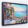 Designart 18-in x 34-in Sea and Flowers with Black Wood Framed Canvas Wall Panel
