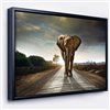 Designart 12-in x 20-in Single Walking Elephant with Black Wood Framed Wall Panel