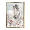 Designart 32-in x 16-in Watercolours Pink Wild Horses II with Gold Wood Framed Canvas Wall Panel