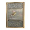 Designart 40-in x 30-in Triptych of Blue Ornaments and Chickadee Goldfinch with Gold Wood Frame