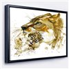 Designart 14-in x 22-in Lioness and Cub Illustration Black Wood Framed Wall Panel
