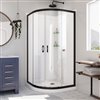 DreamLine Prime White 76.75-in x 33-in x 33-in 3-Piece Round Corner Shower Kit with Satin Black Hardware and Clear Glass