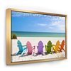Designart 12-in x 20-in Adirondack Beach Chairs with Gold Wood Framed Canvas Art Print
