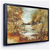 Designart 18-in x 34-in Brown River in Forest with Black Wood Framed Canvas Wall Panel