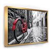 Designart 12-in x 20-in Retro Vintage Red Bike with Gold Wood Framed Canvas Art Print