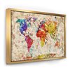 Designart 36-in x 46-in Vintage World Map Watercolour with Gold Wood Framed Canvas Wall Panel