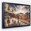 Designart 18-in x 34-in Bridge in Rain with Black Wood Framed Wall Panel